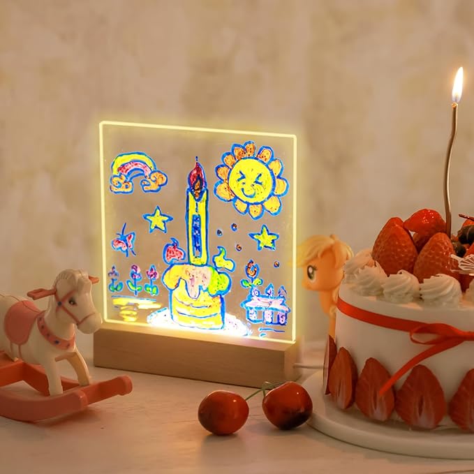 5.9 x 5.9 Inch LED Message Memo Note Board with Colors, Clear Acrylic Desktop Light Up Dry Erase Drawing Writing Board with Stand