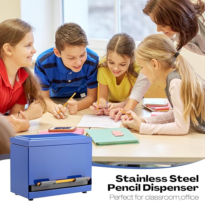 201 Pcs Stainless Steel Pencil Dispenser Kit for Classroom Metal Straw Dispenser with 200 HB Pencils Back to School Supplies Pen Holder for Classroom Desk Teacher Must Haves Office(Blue)