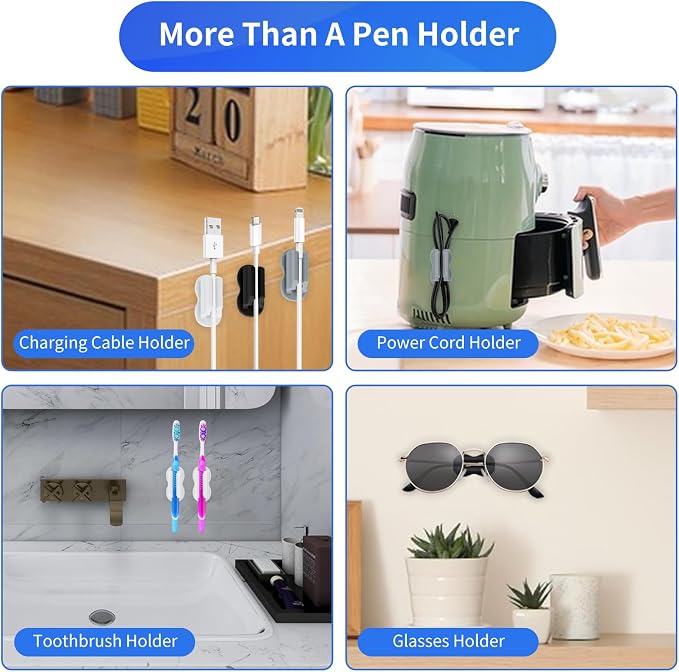 Biottro 12PCS Pen Holder for Desk, Upgraded Adhesive Pen Pencil Holder for Desk Wall Clipboard Car Silicone Pens Markers Pencils Organizer Teacher Supplies Office Supplies (12PCS Gray)