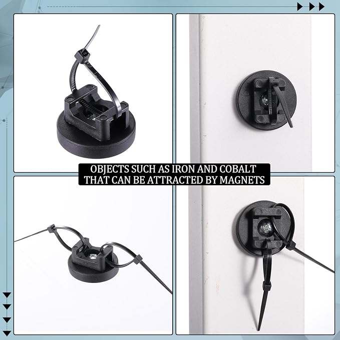 Yookeer 250 Pieces Magnetic Zip Tie Mount Multipurpose Cable Holder Magnets Magnetic Wire Management Bases with Heavy Duty Zip, Mount Nylon Cable Ties in Total (31mm)