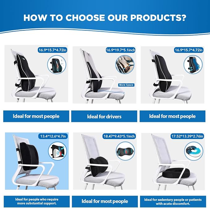 Niceeday Lumbar Support Pillow for Office Chair Car, Gaming Chair Lower Back Pain Relief Memory Foam Cushion with 3D Mesh Cover Ergonomic Orthopedic Back Rest Lower Back Support