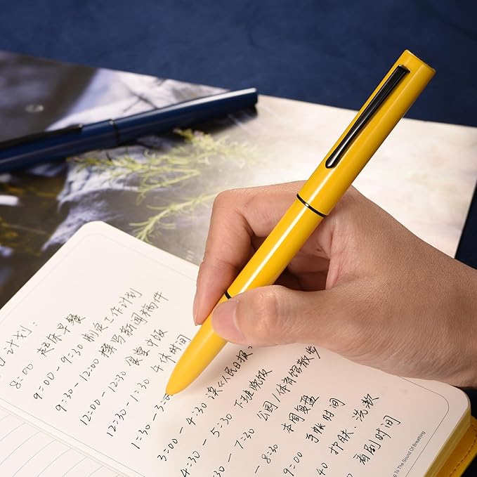 HONG DIAN C1 Fountain Pen Extra Fine Nib, Lemon Yellow & Classic Retro Design Metal Pen with Ink Converter