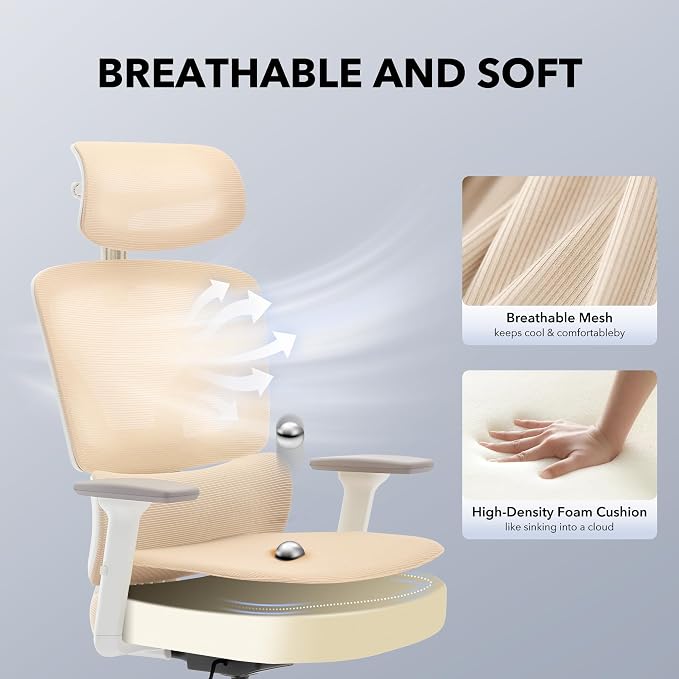 Office Chair Ergonomic Desk Chair - Home Mesh Office Desk Chair with Adjustable Lumbar Support, High-Back Computer Gaming Chair with Headrest 3D Armrests, Rolling Swivel Task Chairs for Home, Office