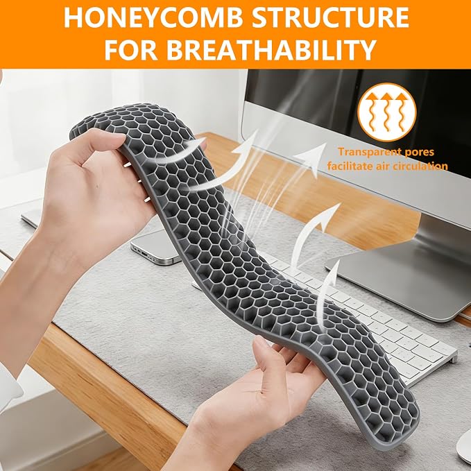Ergonomic Keyboard and Mouse Wrist Rest Set, Silicone Honeycomb Design, 17.7 x 2.8 x 1 Inches, Non-Deformable Support for Office Gaming Typing (Grey)