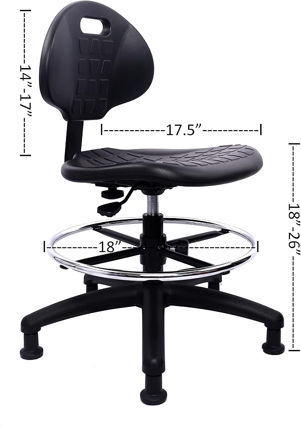 ESD Anti Static Ergonomic Polyurethane Chair Adjustable Height Heavy Duty Easy to Clean for Research, Laboratory and Cleanroom (Glides, Medium Stool)