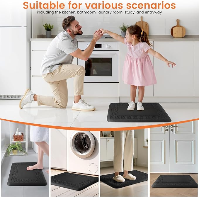 4/5 Inch Thicker Kitchen Mats for Floor Non-Slip Anti Fatigue Comfort Mat Waterproof Kitchen Rug for Sink, Office,Home Stain Resistant Standing Desk Rugs-17.3"x 28", Black