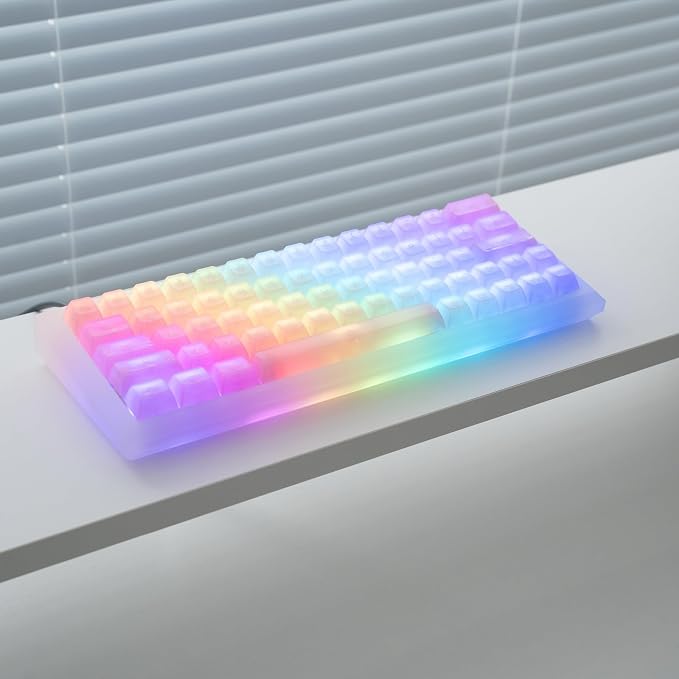 Crystal Transparent Clear Keycaps Jelly, Pink MDA Profile, 115 Keys Cute Custom Set for Cherry MX, Mechanical Gaming Keyboards, RGB Compatible (Pink)