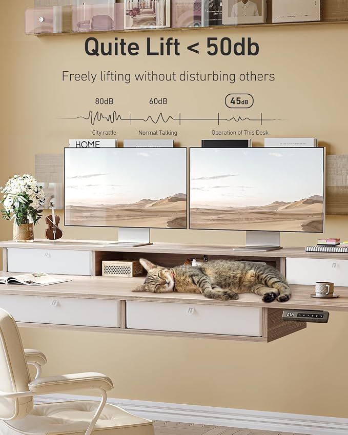 FEZIBO 60 x 30 inch Standing Desk with Drawers, Height Adjustable Electric Workstation, Computer Sit Stand Up Table with Large Storage Shelf 4 Drawers and 2 Hooks, Light Rustic Brown | Height Adjustable Workstation, Computer Sit Stand Up Office Table w...