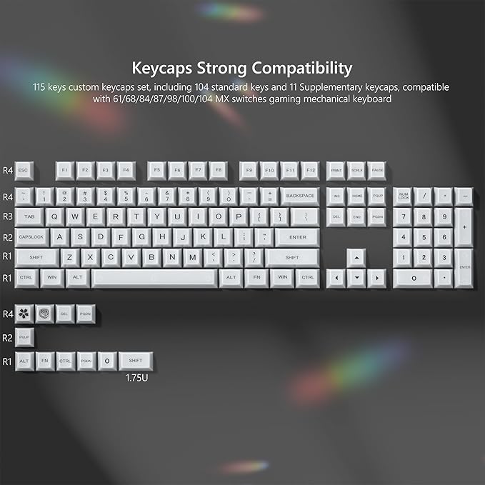 Womier Keyboard Keycaps Jelly, Clear White Key Caps 60 75 100 Percent 115 Keys, Transparent Custom Cherry Profile Keycaps for Gaming Mechanical Keyboards(White)