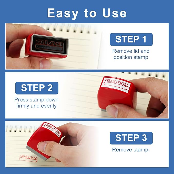 8 Pcs Office Stamps for Business, Paid Void Copy Scanned Confidential Approved Original Entered Self Inking Red Blue Rubber Stamps with Storage Tray, Account Finance Staff Supplies