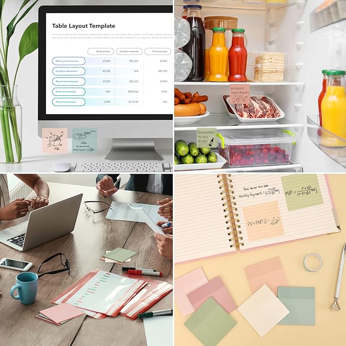 EOOUT Transparent Sticky Notes, 6 Pads 3x3 Inch, 6 Colors Pastel Clear Self-Adhesive Waterproof Translucent Sticky Notes, 300 Sheets, for Bible Tabs, Book Tabs, School Supplies, Office