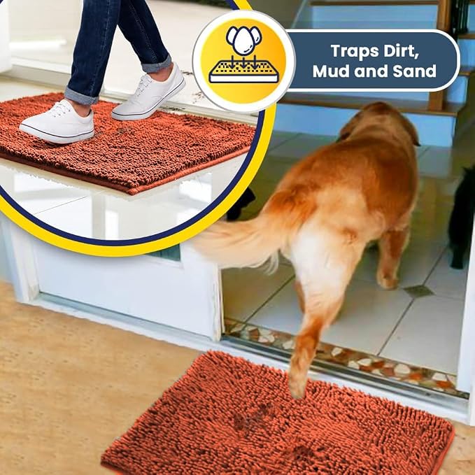 Muddy Mat® | Super Absorbent Door Mat Indoor, Microfiber Quick Dry Chenille Entryway Rug, Non-Slip Front Door Mat, Indoor Mats for Entryway, Machine Washable Pet Rug, Orange XXXL 72"X48"