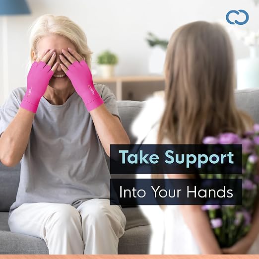 Copper Compression Arthritis Gloves | Fingerless Arthritis Carpal Tunnel Pain Relief for Men & Women | Hand Support Wrist Brace for Neuropathy, Rheumatoid, Tendonitis, Swelling, Crocheting Pink M