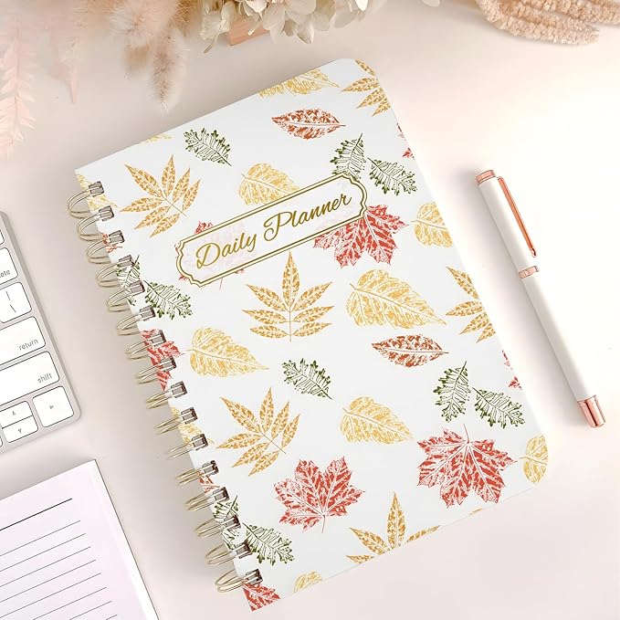 Stanoha Undated Daily Planner - Spiral Notebook 80 Days One Day Per Page, Hourly Schedule, To-Do List, Notes, Everyday Planning Task, A5 Hardcover Journal Organizer Book Women Cute Aesthetic, Fall