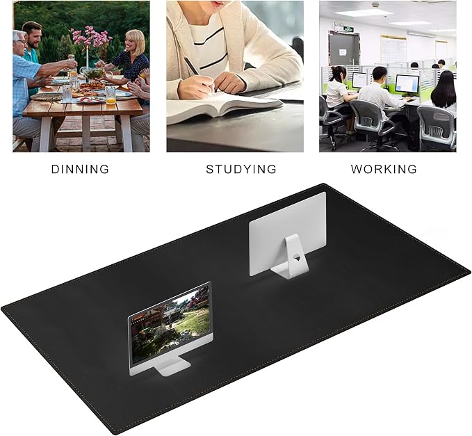 MAIDERN 67”x 27.5” Leather Desk Mat XXL, Large Desk Pad, Reversible Cork & Leather Large Mouse pad for Desk, Waterproof Computer Desk Mat for Gaming Home Office (Black)