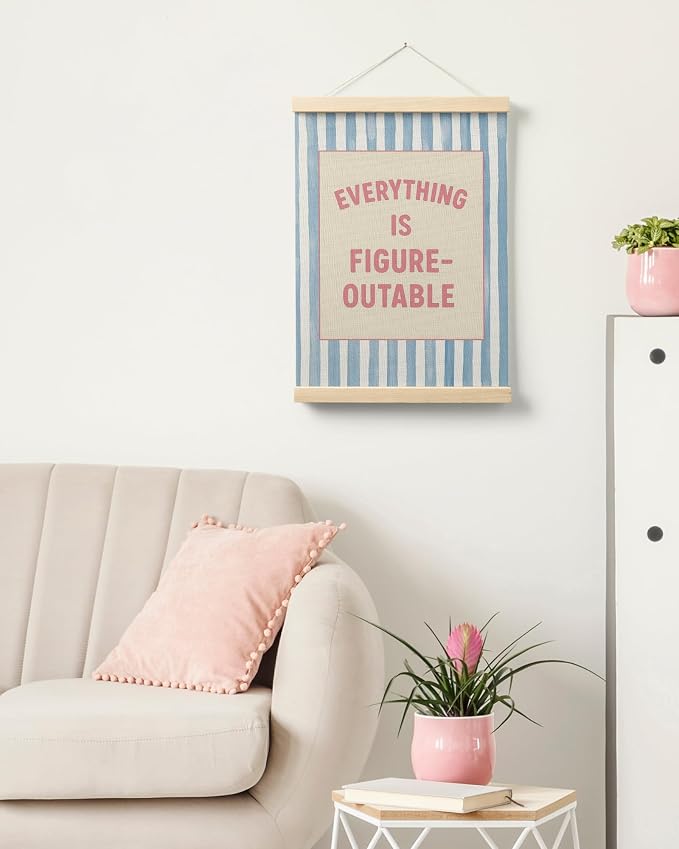 FGFK Preppy Pink and Blue Everything Is Figureoutable Inspirational Framed hanging Canvas wall art Poster Prints office dorm room decor for women, Motivational posters decorations for home bedroom,12x16 Inch