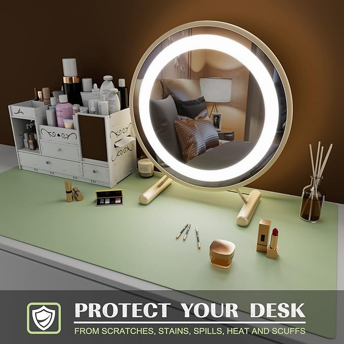 K KNODEL Large Office Leather Desk Mat, Mouse and Keyboard Pad, Computer and Laptop Mat, Desktop Protector and Cover, Writing Pad and Blotter (35.4"x17", Light Green)