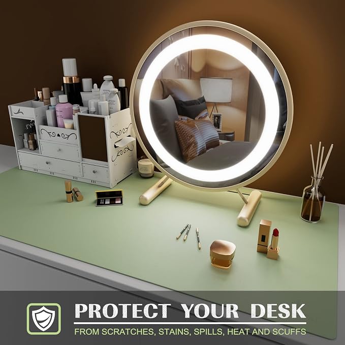 K KNODEL Small Office Leather Desk Mat, Mouse and Keyboard Pad, Computer and Laptop Mat, Desktop Protector and Cover, Writing Pad and Blotter (23.6"x13.8", Light Green)