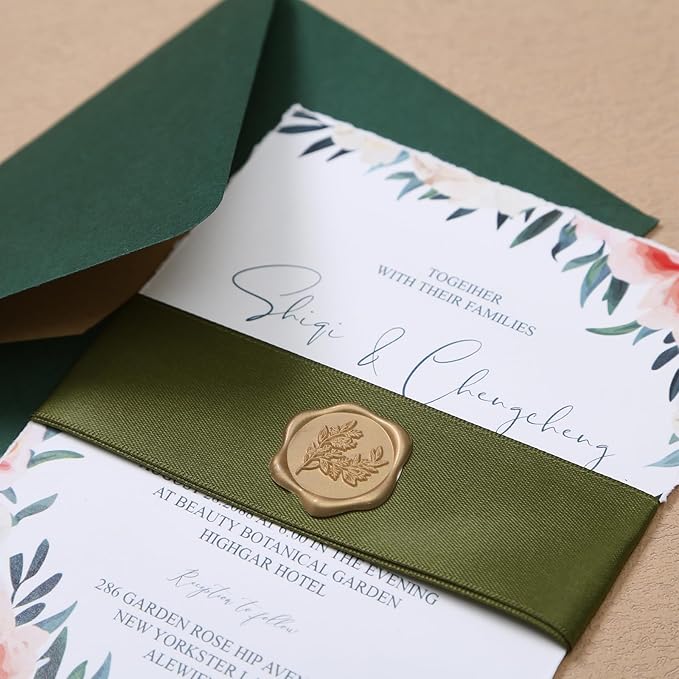 UNIQOOO Wax Seal Stickers - Eucalyptus Wedding Invitation Envelope Seal Stickers, 100 Pcs Self- Adhesive Prosecco Metallic Lignt Gold Stickers, Perfect for Invitation, Christmas, Gift Wrapping