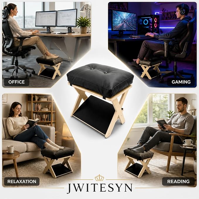 Foot Rest Under Desk, Ergonomic Wooden Desk Foot Rest | Fixed angle design with ample foot space for work study and gaming