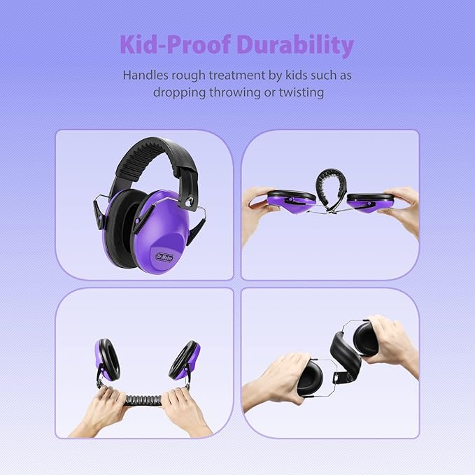 Ear Muffs for Noise Reduction: EM100 SNR27.4 Kids Ear Protection with Adjustable Headband - Kids Noise Cancelling Headphones for Monster Truck, Concerts, Fireworks and Air Shows - Purple