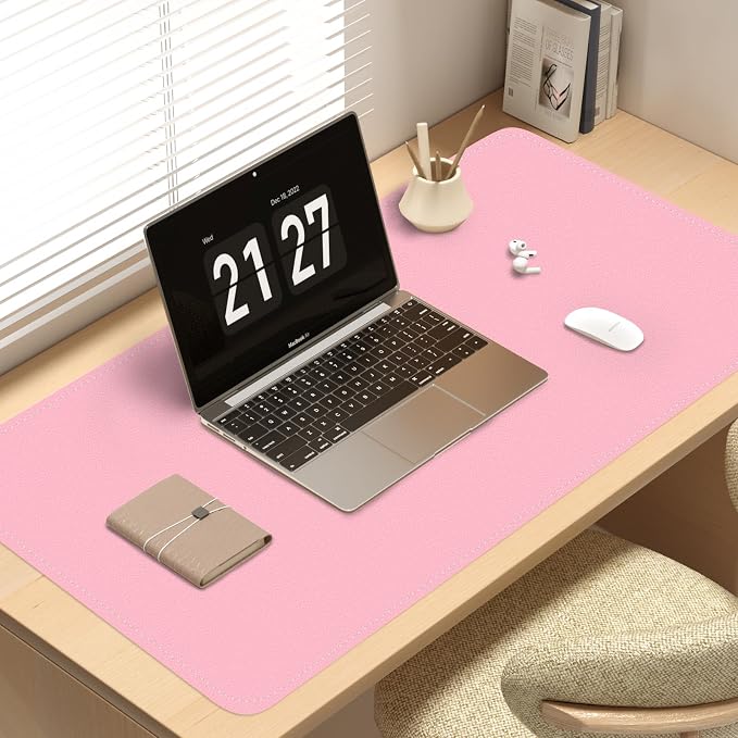 Dual-Sided Desk Mat, Large Pad, Waterproof Smooth PU Leather Blotter Protector, Mouse Pad, Desk Organizers, Office/Home Table Decor for Reading and Writing (Light Pink+Blue, 47.2''23.6'')