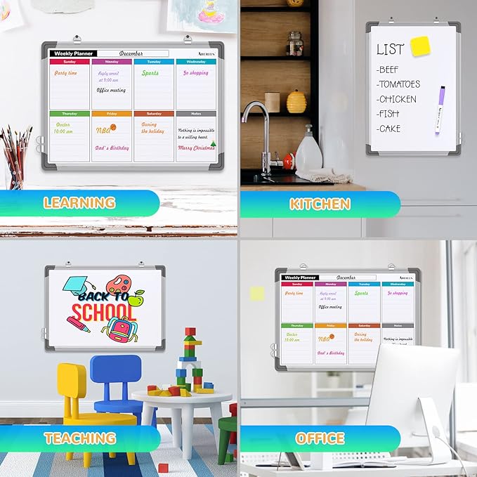 Weekly Calendar Whiteboard for Wall, 16x12 Inches Dry Erase Board, Small Magnetic White Board, Double-Sided Hanging Board for Office School Home Kitchen, Portable Board for Drawing Planning To Do List