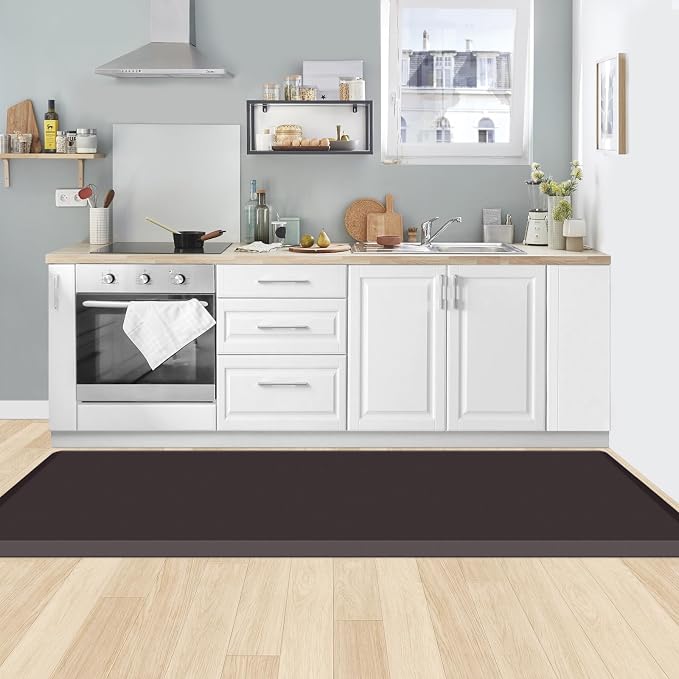 KitchenClouds Kitchen Mat Cushioned Anti Fatigue Rug 24"x70" Water Resistant, Non Slip, Standing and Comfort Desk/Floor Mats for House Sink Office (Chocolate)