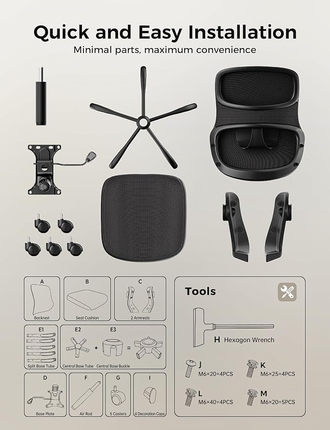Mesh Office Chair, Armless Ergonomic Desk Chair for Small Spaces | Adaptive lumbar support, 2.8inch dual-density foam and quiet casters suit computer work, gaming and study, sturdy 300-lb base