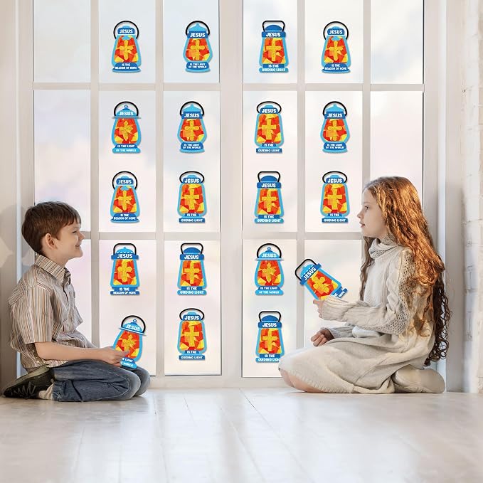 40PCS Sunday School VBS Crafts Bulk: Paper Oil-Lamp Nativity Suncatchers,Jesus Religious Christian Classroom Camping Activity DIY Kits Gifts Church Decorations,Window Stained Glass Effect Art Supplies