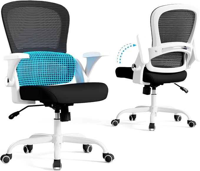 TRALT Office Chair - Ergonomic Office Chair with Back Support, Home Office Desk Chairs, 330lbs Wide Seat Big and Tall Office Chairs, Comfy Desk Chair for Work, Study, Office, Gaming (White Black)