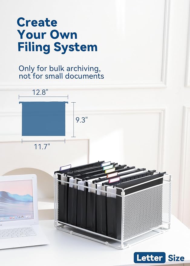 SortRax Plastic Extra Capacity Hanging File Folders, 2" Expanding Pocket, Heavy Duty for Filing Cabinet, Insertable 1/5-Cut Tabs, Letter Size - 12 Pack