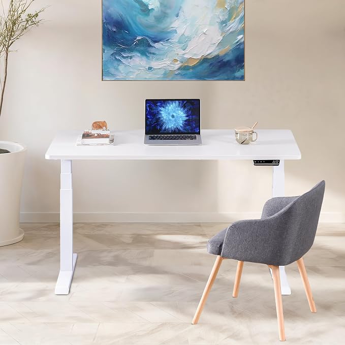 Fromann Dual Motor Standing Desk Frame 3 Tier Legs Sit Stand up Electric Height Adjustable Desk Base for Home and Office (White)