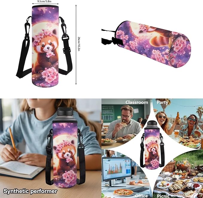 Red Panda Backpack Set for Girls – 17 Inch Cute Cartoon Bookbag with Lunch Bag, Cherry Blossoms Backpacks for 1st 2nd 3rd Grade Elementary Kids Ages 6-8 Back to School