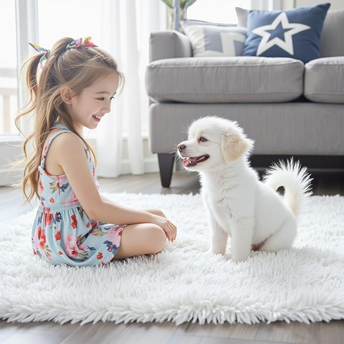 Rugs for Living Room 6x9, Alfombras para Salas Fluffy Shag Large Fuzzy Plush Soft Area Rug, Shaggy Carpets for Bedroom, Home Decor Aesthetic(6 x 9, White)