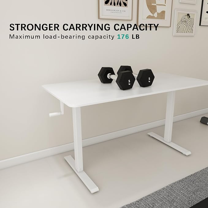Whole Piece Manual Standing Desk Adjustable Height with Lockable Casters- Hand Crank Stand up Desk with Wheels, Mobile Sit to Stand Workstation with Handle