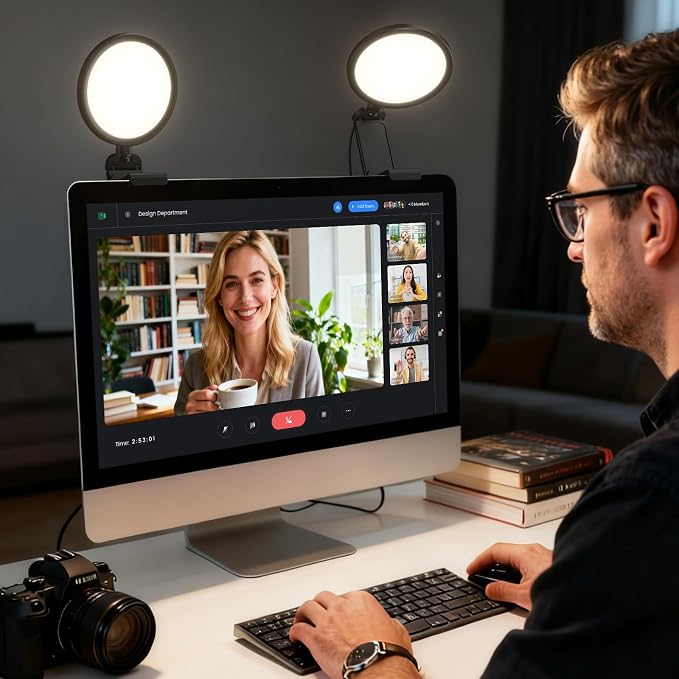 2 Pack Zoom Lighting for Computer, 5“ Small Lighting for Video Call/Conference/Streaming, 50 Modes CRI>97.8, 3000K-6500K, Ring Light with Stand for Laptop/Monitor/Webcam