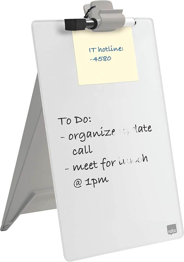 Nobo Glass Dry Wipe Personal Desktop Easel Whiteboard, 21.6 x 29.7 x 3 cm, Brilliant White, 1905173