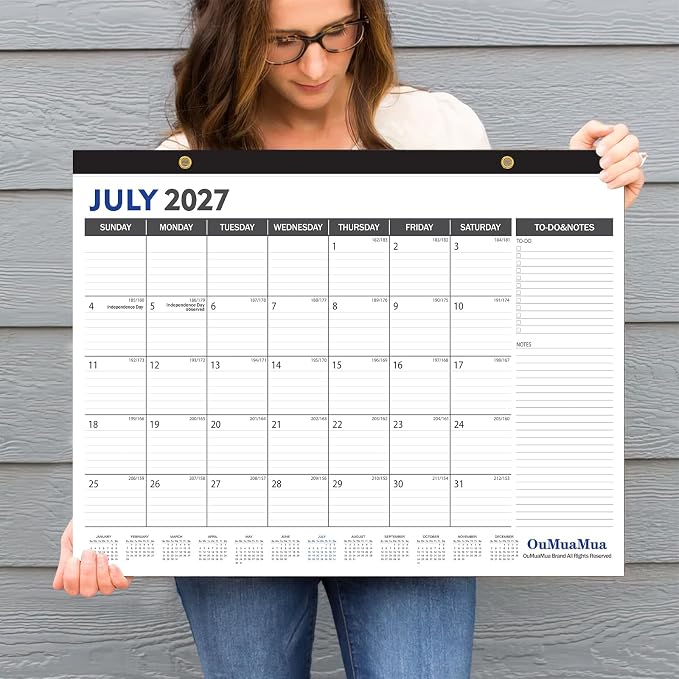 OuMuaMua Large Desk Calendar 2026-2027 - 19 Months from Jun. 2026 through Dec. 2027, 22 x 17 Inches Desktop Wall Calendar with Julian Date To-do & Notes, Corner Protectors for School Home Office