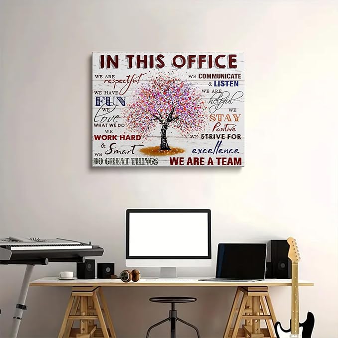 HDXUFJQ Office Inspirational Wall Art In This Office Canvas Wall Decor Team Rules Motivation Positive Quotes Pictures Prints Teamwork Painting for Home Office Ready to hang(12"x16")