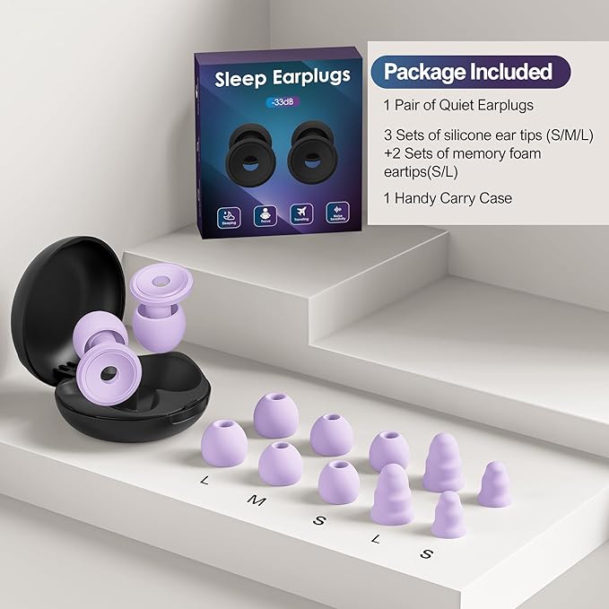 Ear Plugs for Sleeping, Reusable Silicone Ear Plugs for Sleeping Noise Cancelling, 30-35dB Noise Reduction Earplugs for Noise Sensitivity, Sleep, Snore, Travel, Focus