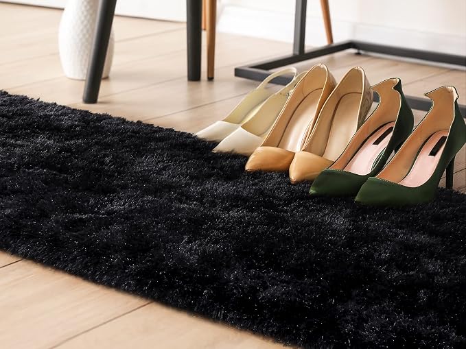 HOMORE Runner Rug 2x6 Black Rug for Bedroom, Fluffy Runner Rugs for Hallway Living Room, Non Slip Rugs for Indoor Entrance Memory Foam Carpet for Kids Room Dorm