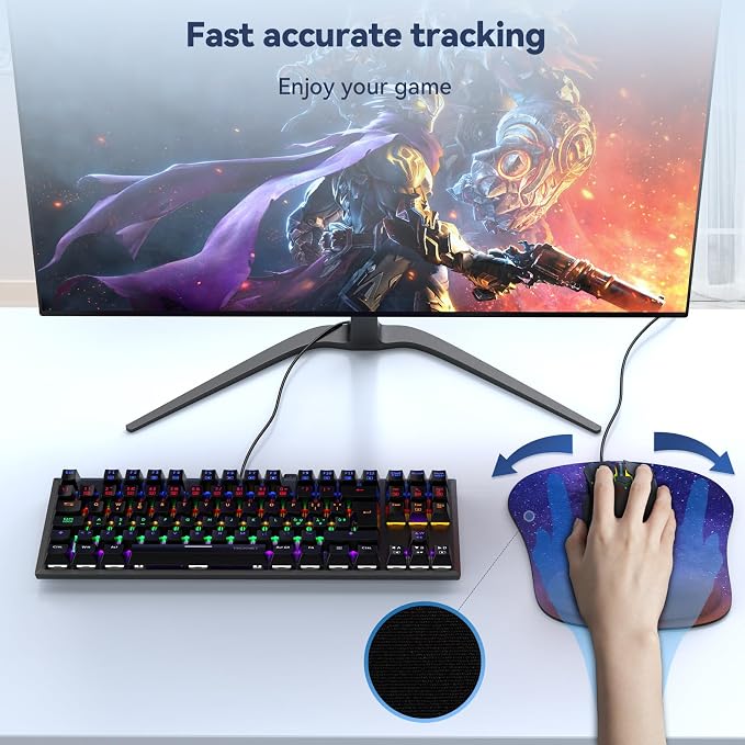 TECKNET Ergonomic Mouse Pad with Wrist Support | Soft Memory Foam, Fast Rebound, Pain Relief,Waterproof Surface, Non-slip Base