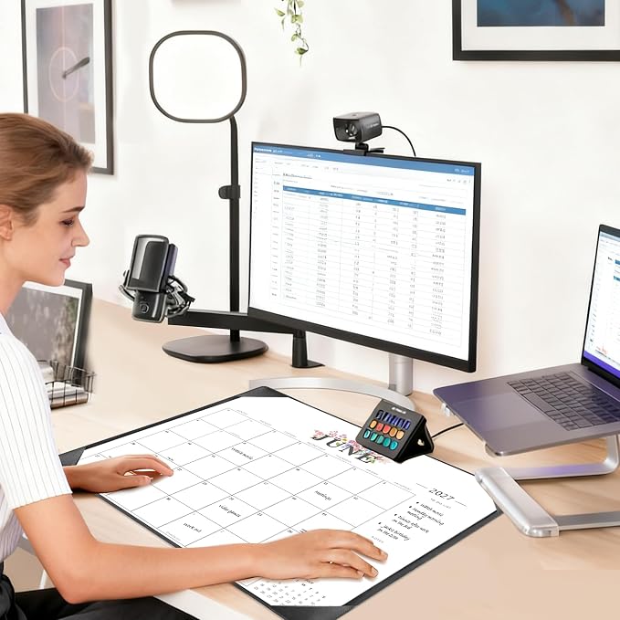 Desk Calendar 2026-2027 - 18 Month Desktop Calendars (Jan 2026–Jun 2027),Large 22x17 Monthly Calendar with Home & Office Floral Desk Pad Calendars (Black, 22 * 17)
