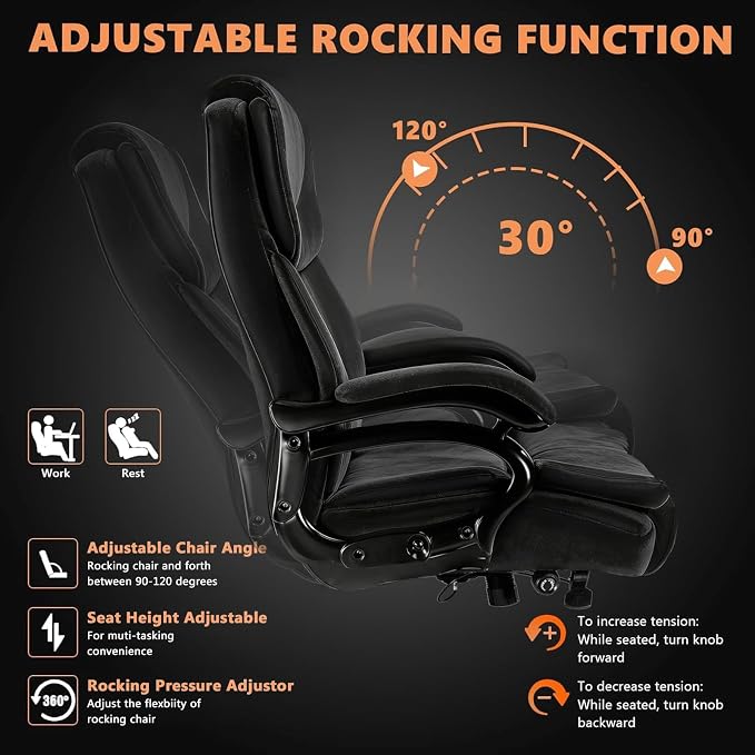 Indulgear 500lbs Fabric Big and Tall Office Chair,500lbs Heavy Duty Office Chair for Heavy People, High Back Executive Computer Chair with Adjustable Lumbar Support, Dual Rubber Wheel