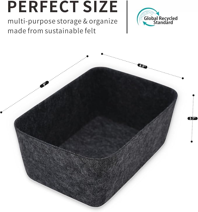 Felt deep Storage Bins lidded Drawer Organizer Caddy Charcoal Box