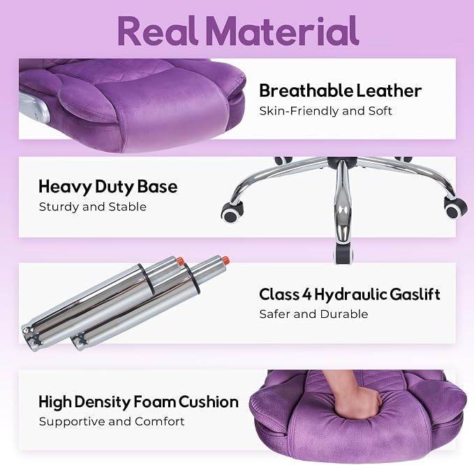400lbs Executive Office Chair with Flip-Up Armrests, Big and Tall Computer Chair for Heavy People, Heavy Duty Ergonomic Comfy Chair, Breathable Plush Velvet(Purple)