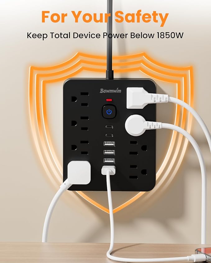 Surge Protector Power Strip, 8 Outlets(1850W/15A/14AWG), 6 USB Charging Ports(2 USB C), 6FT Flat Plug Extension Cord Outlet Extender with Overload Protection, ETL Certified for Office