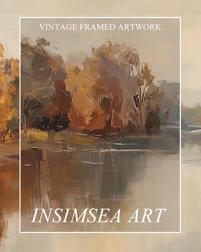 InSimSea Extra Large Framed Vintage Fall Wall Art, Living Room Country Farmhouse Decor, Autumn Lake Landscape Canvas Prints, Retro Scenery Long Pictures for Bedroom Above of Bed, 20x40inch