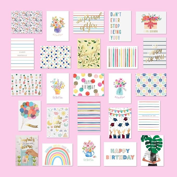 Sweetzer & Orange 100 All Occasion Cards & Envelopes Set - Greeting Notecards Assortment Box - Birthday Cards Bulk for Office, Thank You, Holiday, Blank Notecards & more – Organizer Box Included